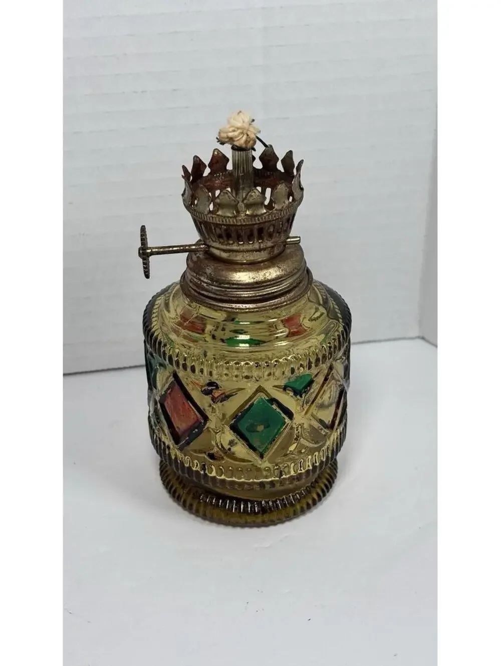 Sail Boat Brand Oil Lamp Stained Glass 1960's Retro Vintage Amber BASE ONLY